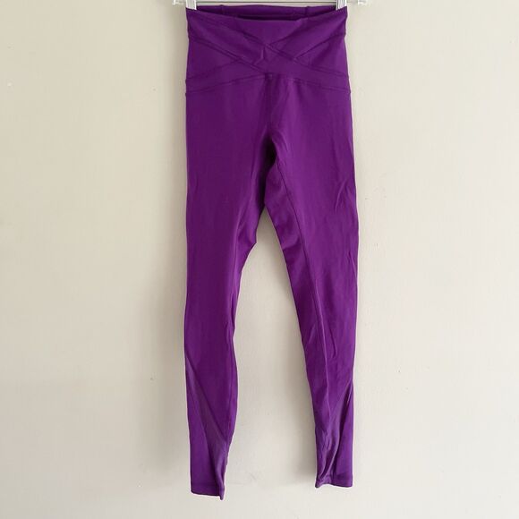 Lululemon Free To Flow Leggings Size 4 Purple Cross Over Waist Full Length - Picture 12 of 13
